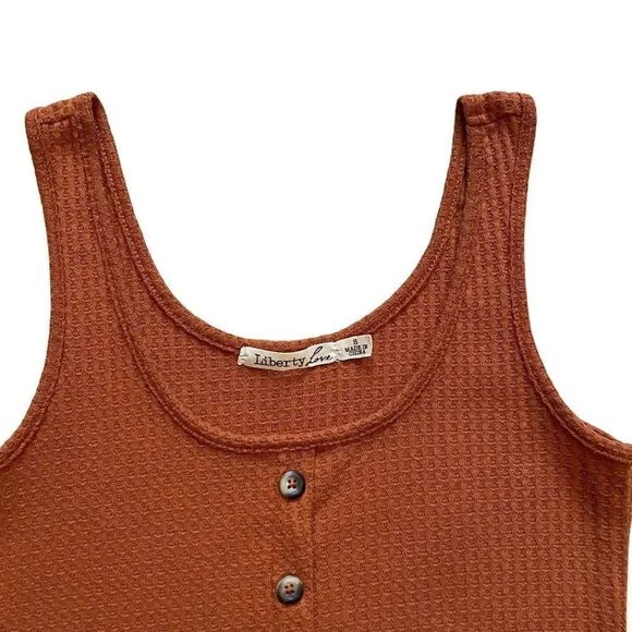 Liberty Love Burnt Orange Sleeveless Knit Button Front Ribbed Tank Top SZ S - Picture 2 of 12